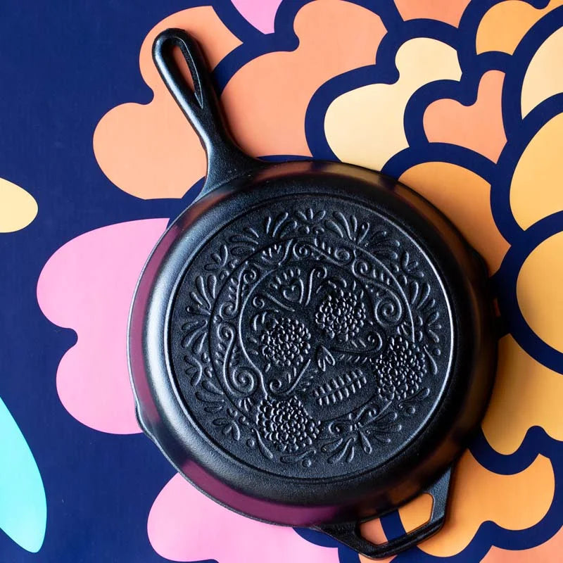 10.25 Inch Seasoned Cast Iron Sugar Skull Skillet