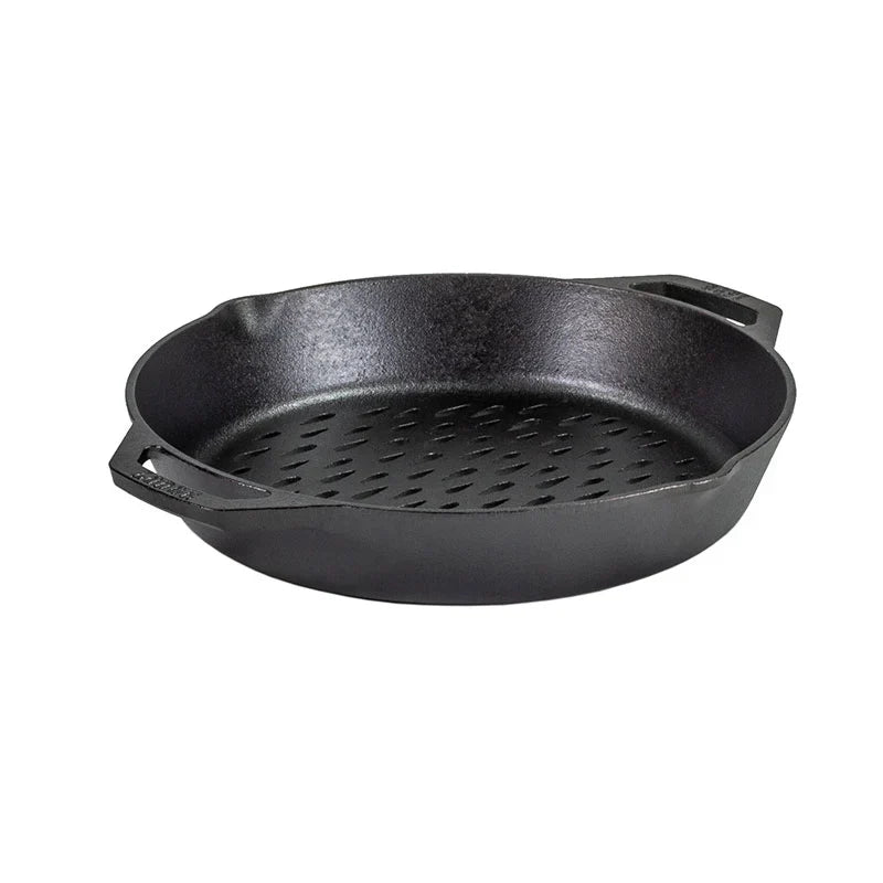 12 Inch Seasoned Cast Iron Dual Handle Grilling Basket
