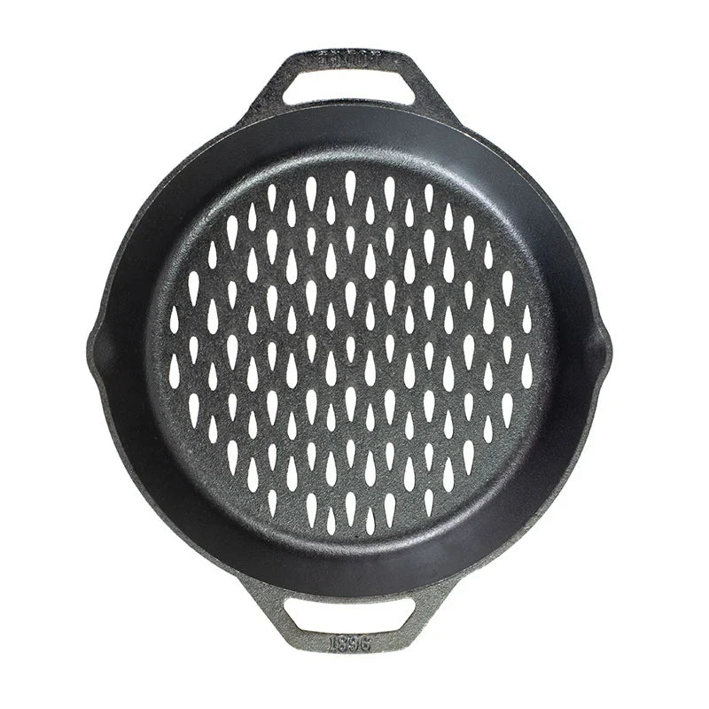 12 Inch Seasoned Cast Iron Dual Handle Grilling Basket
